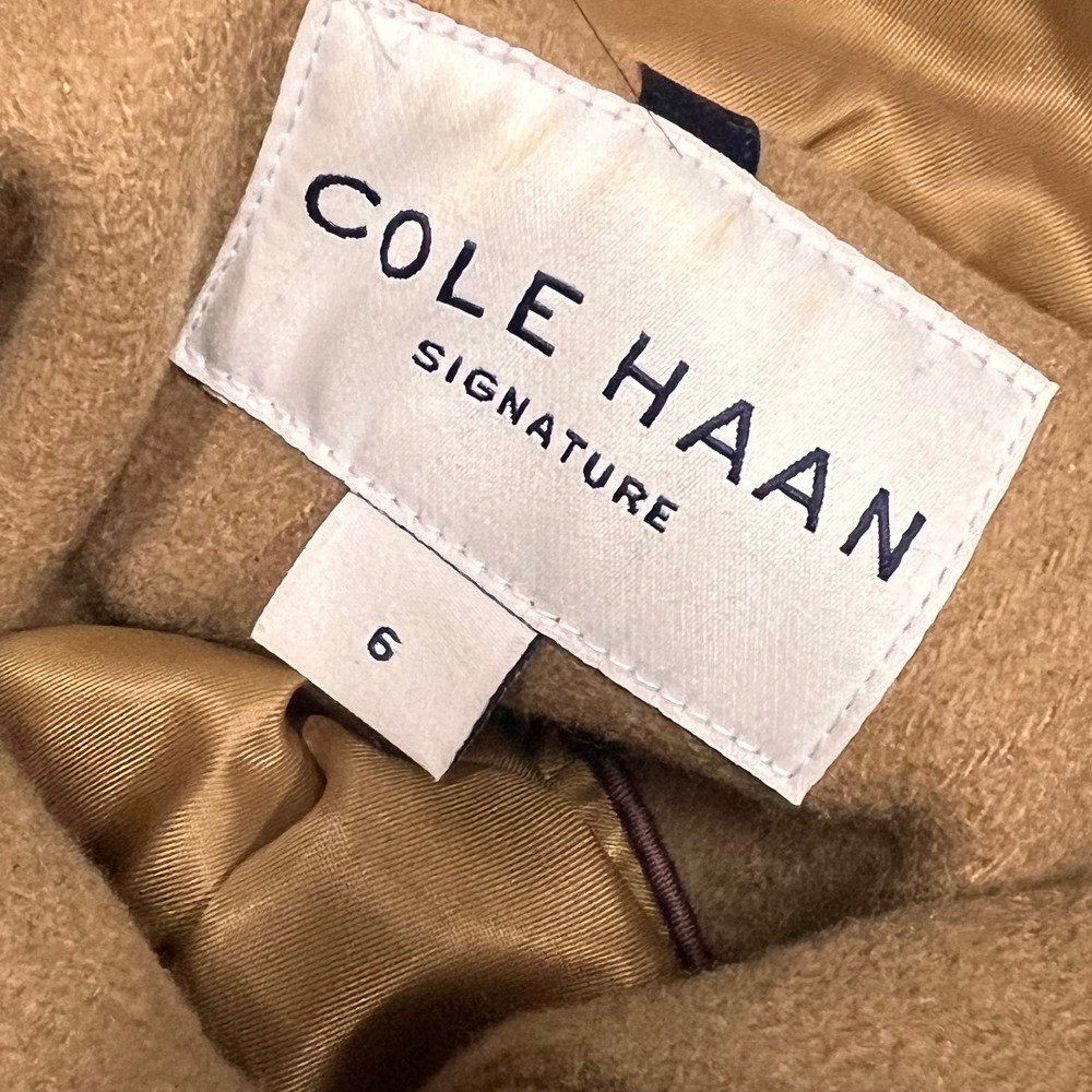 Cole Haan Signature Womens Camel Wool Blend Faux Fur Hood Toggle Coat Duffel 6 M - Picture 7 of 9